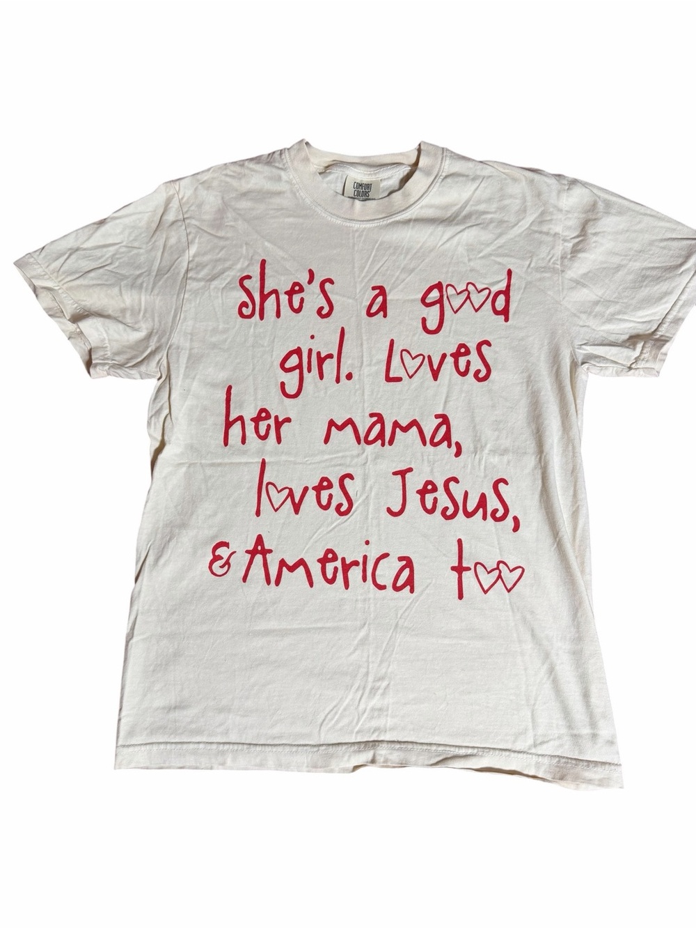 Women’s Patriotic Cream Tee with Red Script S - Picture 4 of 7